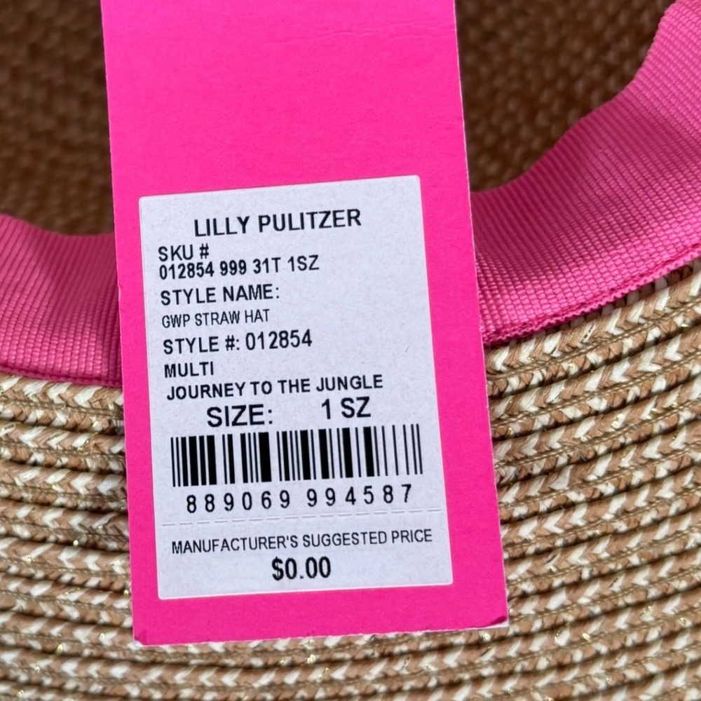 Lilly Pulitzer Straw Hat Journey To The Jungle Floral Band Tan Gold Metallic NWT - Picture 6 of 7